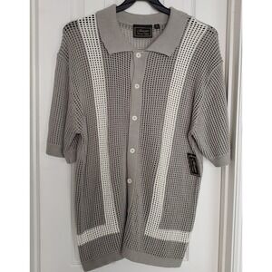 Massive Luxury Edition Polo Shirt Grey White Mesh Knit Button Up XL